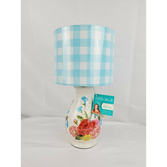 Pioneer Woman Other - The Pioneer Woman Sweet Rose Table Lamp Blue Gingham Shade plaid Flowers NEW